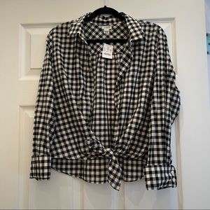 J Crew gingham print cropped tie front shirt - NWT!